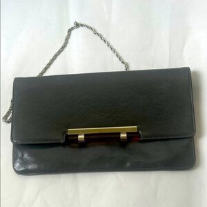 Vintage MardaneElegant Dark Grey Leather Clutch with Silver Accent